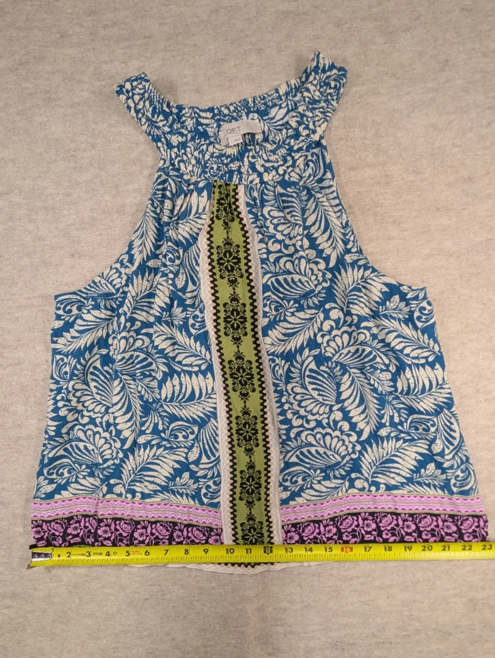 LOFT Blue Multi Color Flowy Tropical Halter Tank Top Blouse Boho Funky Size L